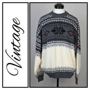 Vintage Northwest Territory Vintage Nordic Sweater – Grey & Cream Knit – Size L